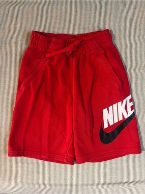 Nike Red Kids Athletic Shorts with White Logo